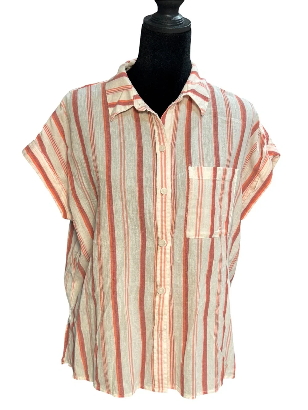 Sanctuary Striped Coral and Cream Button-Up Shirt - Size S